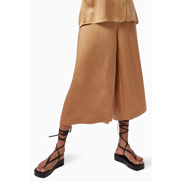 NWT Vince Drape Culotte in Pale Walnut Gold Satin Super Wide Crop Pants 16 - Picture 1 of 8